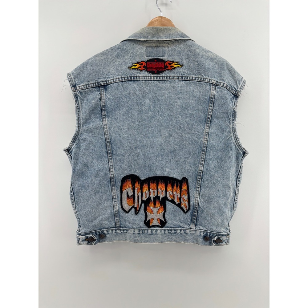 Levis Denim Vest Mens Blue Trucker Big Dog Motorcycles Choppers Large Vintage